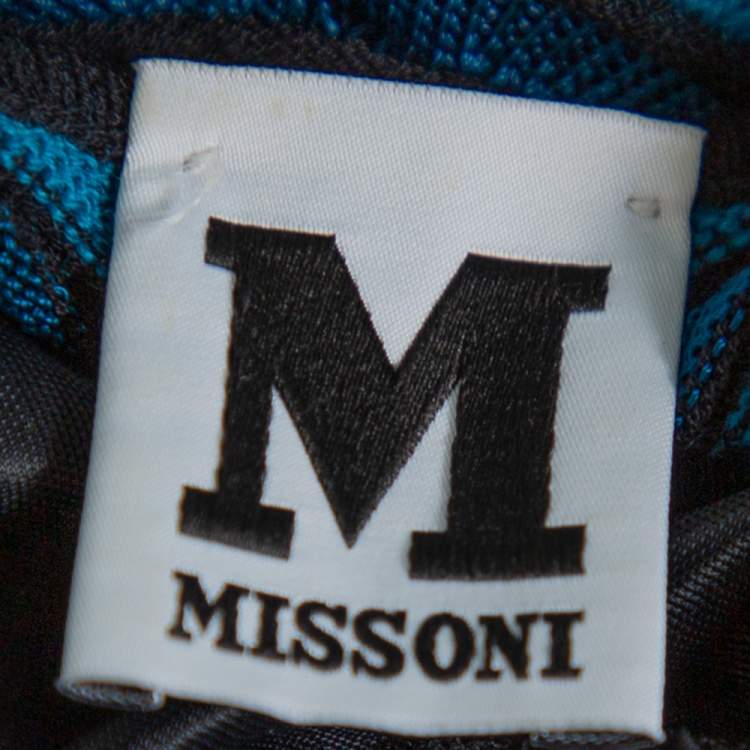 Pre Owned M Missoni Blue Wave Knit Bow Detail Short Dress M