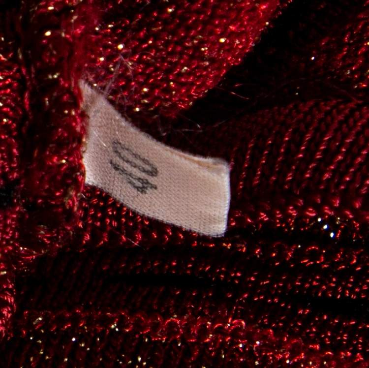 Pre Owned M Missoni Crimson Red Perforated Lurex Knit Sleeveless Fit & Flare Dress S