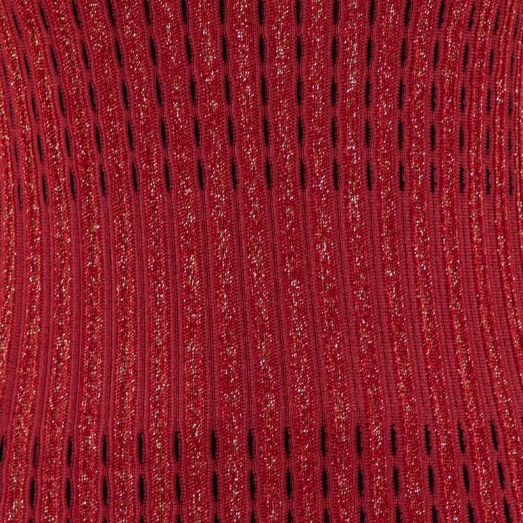 Pre Owned M Missoni Crimson Red Perforated Lurex Knit Sleeveless Fit & Flare Dress S