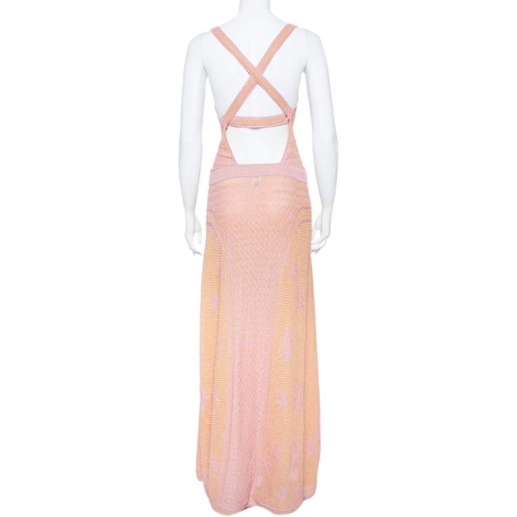 Pre Owned M Missoni Pink & Yellow Lurex Knit Crossback Detail Dress L