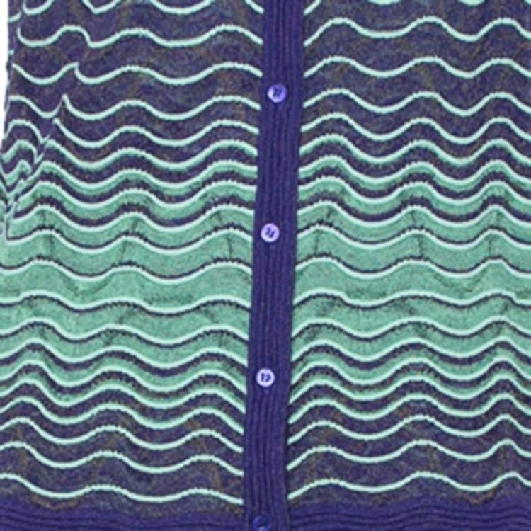 Pre Owned M Missoni Bicolor Wave Knit Drop Waist Dress & Button Front Cardigan Set L