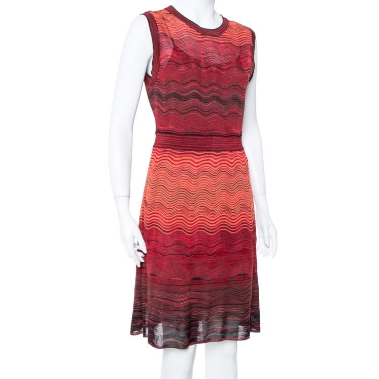 Pre Owned M Missoni Saffron Wave Knit Sleeveless Dress L