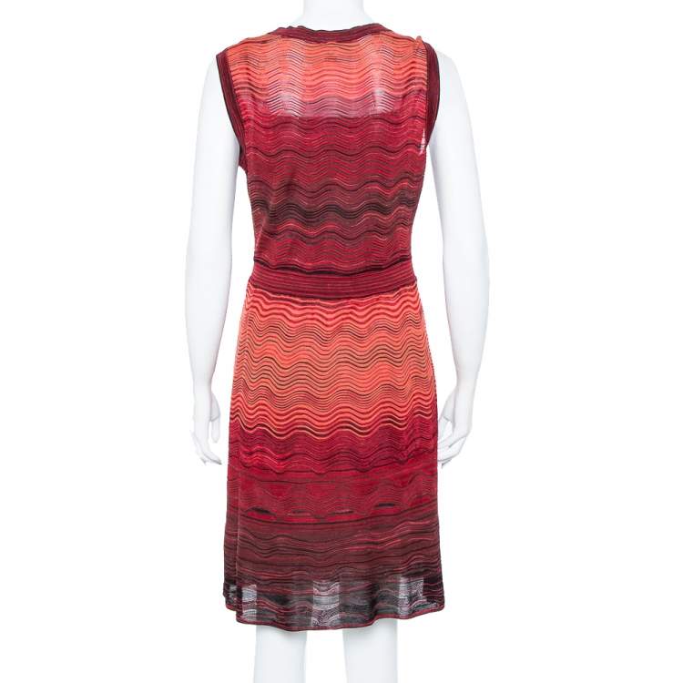 Pre Owned M Missoni Saffron Wave Knit Sleeveless Dress L