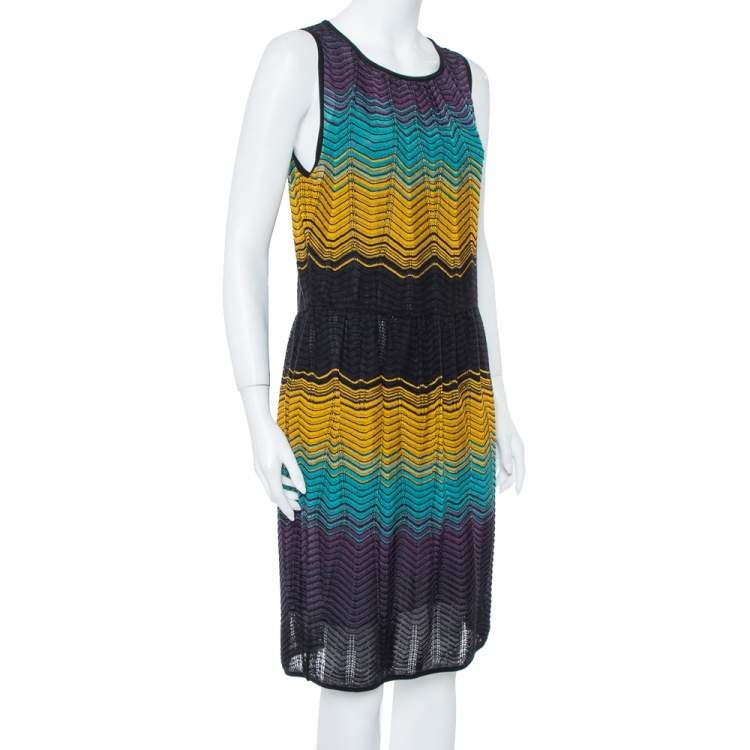 Pre Owned M Missoni Muticolor Chevron Patterned Pointelle Knit Dress L