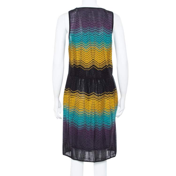 Pre Owned M Missoni Muticolor Chevron Patterned Pointelle Knit Dress L