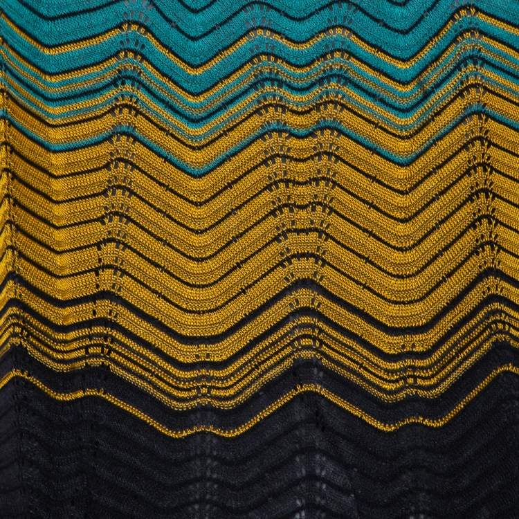 Pre Owned M Missoni Muticolor Chevron Patterned Pointelle Knit Dress L