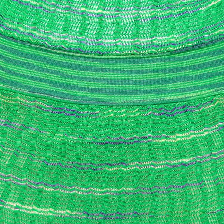 Pre Owned M Missoni Green Patterned Knit Twist Neck Detail Maxi Dress S