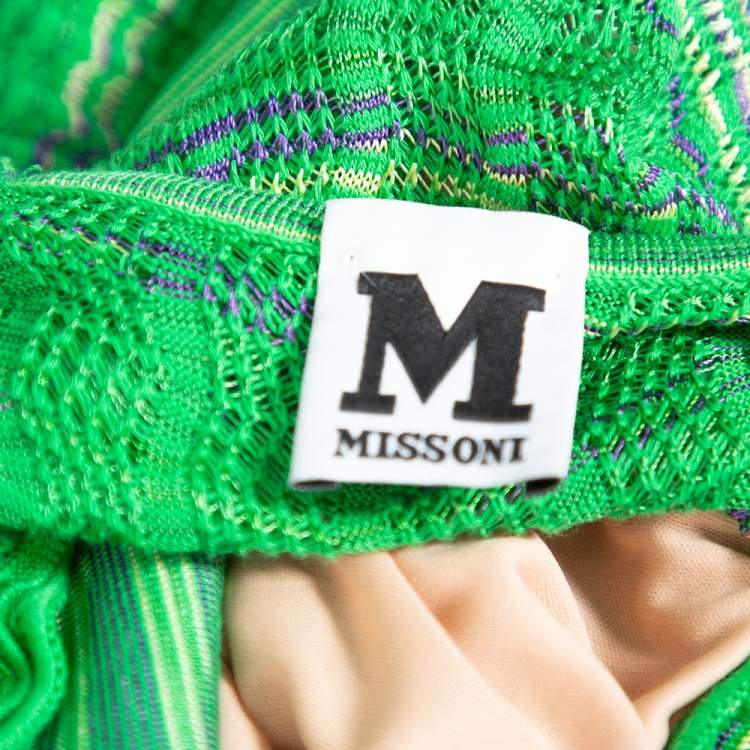 Pre Owned M Missoni Green Patterned Knit Twist Neck Detail Maxi Dress S