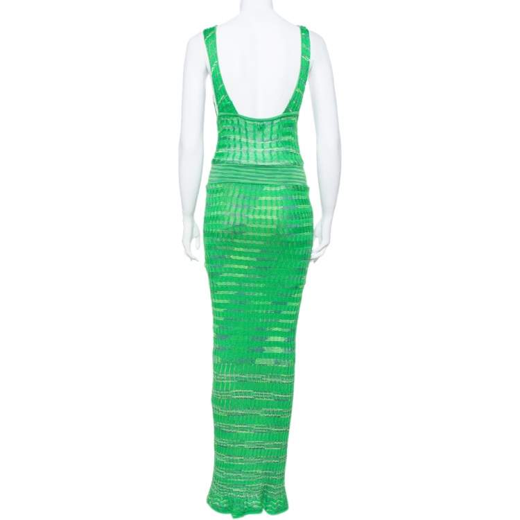 Pre Owned M Missoni Green Patterned Knit Twist Neck Detail Maxi Dress S