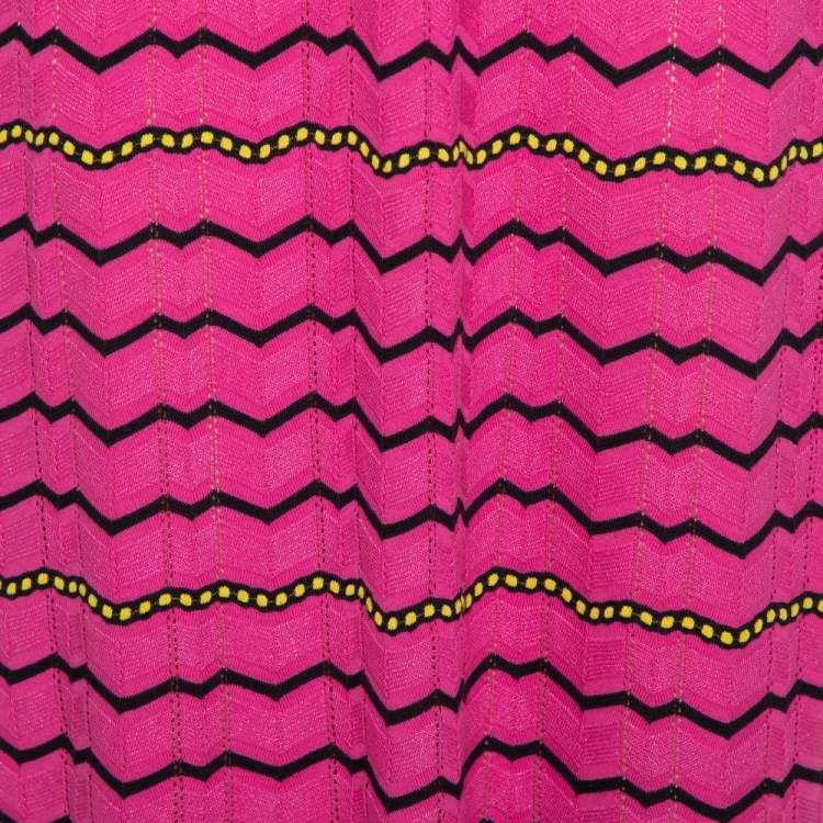 Pre Owned M Missoni Pink Chevron Patterned Perforated Knit Maxi Dress M
