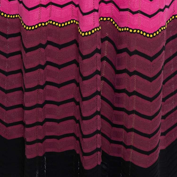 Pre Owned M Missoni Pink Chevron Patterned Perforated Knit Maxi Dress M