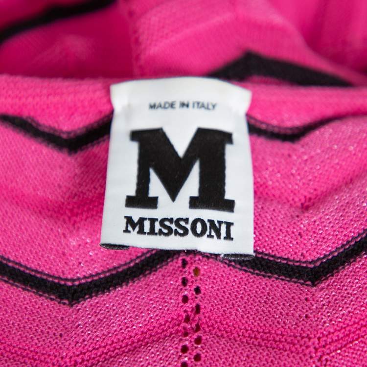 Pre Owned M Missoni Pink Chevron Patterned Perforated Knit Maxi Dress M