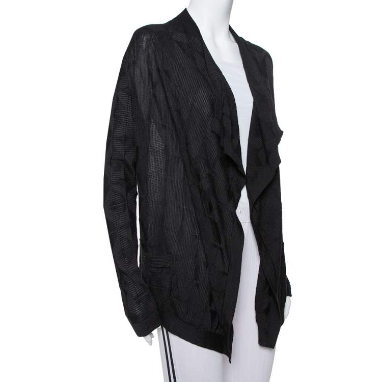 Pre Owned M Missoni Black Knit Waterfall Collar Open Front Cardigan L