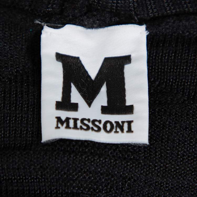 Pre Owned M Missoni Black Knit Waterfall Collar Open Front Cardigan L