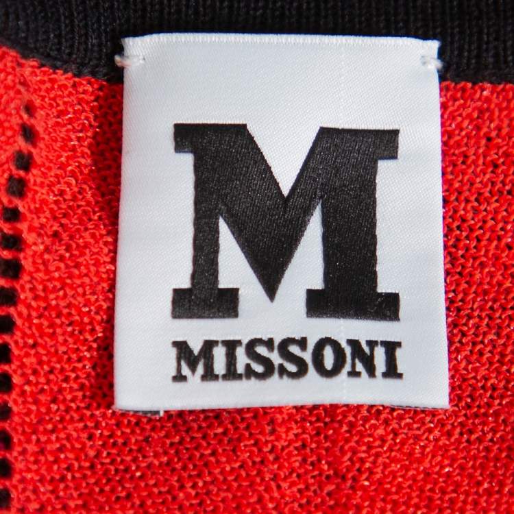 Pre Owned M Missoni Red & Black Zig Zag Pattern Knit Tank Top & Open Front Cardigan L