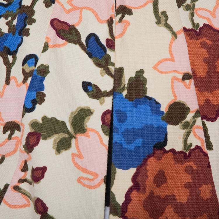 Pre Owned M Missoni Cream Watercolor Floral Printed Canvas Hook Front Long Jacket M