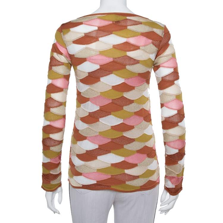 مملوكة مسبقًا M Missoni Multicolor Scale Pattern Lurex Knit  Long Sleeve Top S