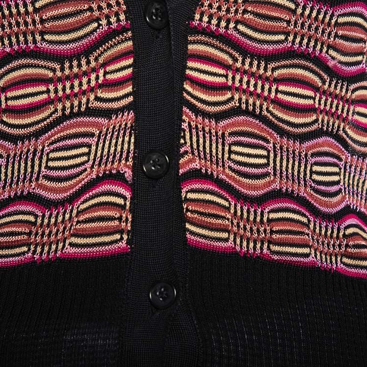Pre Owned M Missoni Multicolor Knit Plunge Neck Button Front Cropped Cardigan M
