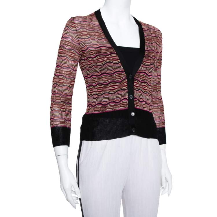Pre Owned M Missoni Multicolor Knit Plunge Neck Button Front Cropped Cardigan M