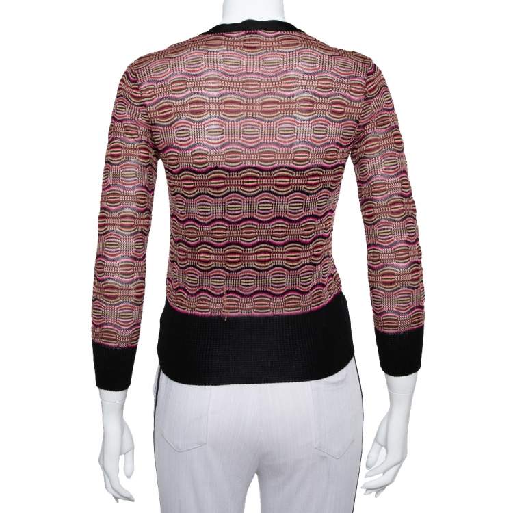 Pre Owned M Missoni Multicolor Knit Plunge Neck Button Front Cropped Cardigan M