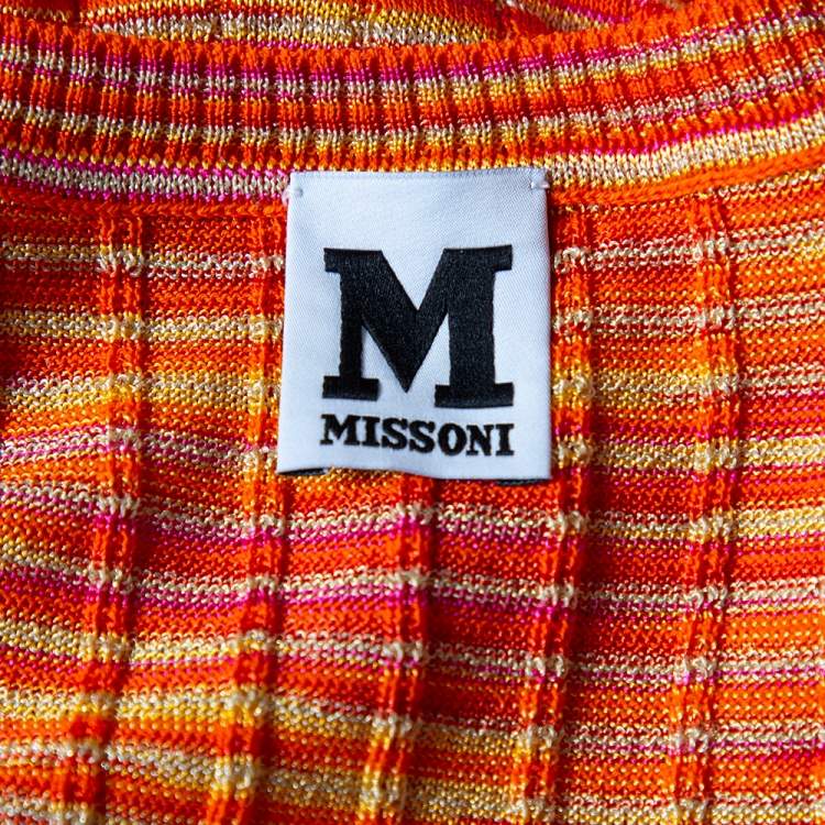 Pre Owned M Missoni Orange Lurex Knit Tank Top & Open Front Cardigan L