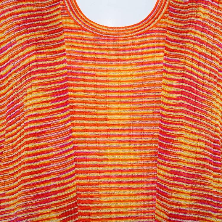 Pre Owned M Missoni Orange Lurex Knit Tank Top & Open Front Cardigan L