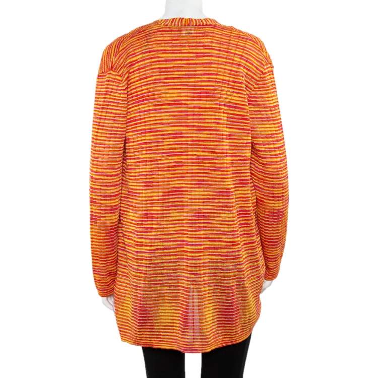 Pre Owned M Missoni Orange Lurex Knit Tank Top & Open Front Cardigan L