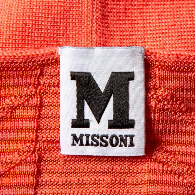 Pre Owned M Missoni Peach Chevron Paneled Wool Knit Open Front Cardigan XL