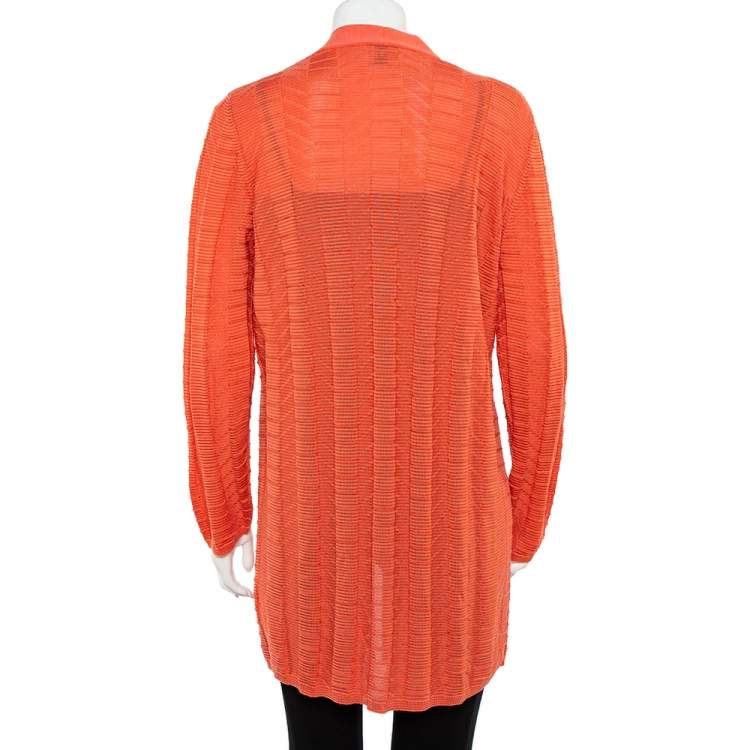 Pre Owned M Missoni Peach Chevron Paneled Wool Knit Open Front Cardigan XL