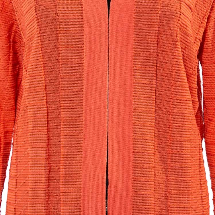 Pre Owned M Missoni Peach Chevron Paneled Wool Knit Open Front Cardigan XL