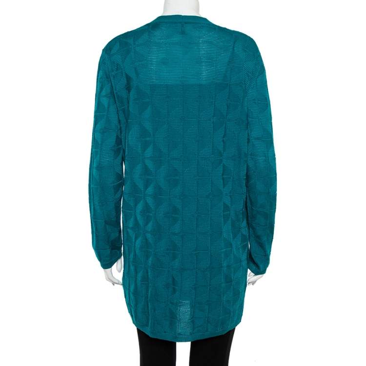 Pre Owned M Missoni Green Patterned Wool Open Front Cardigan L