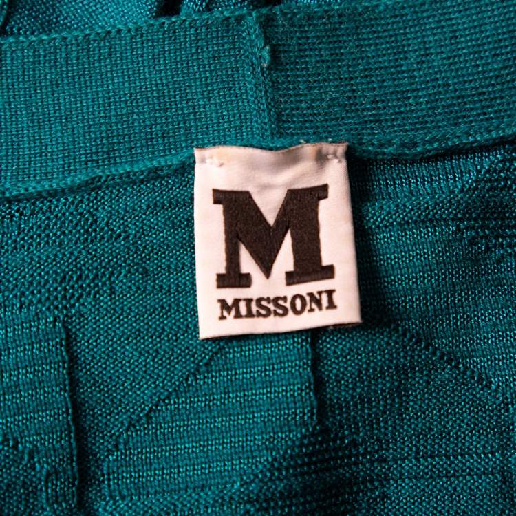 Pre Owned M Missoni Green Patterned Wool Open Front Cardigan L