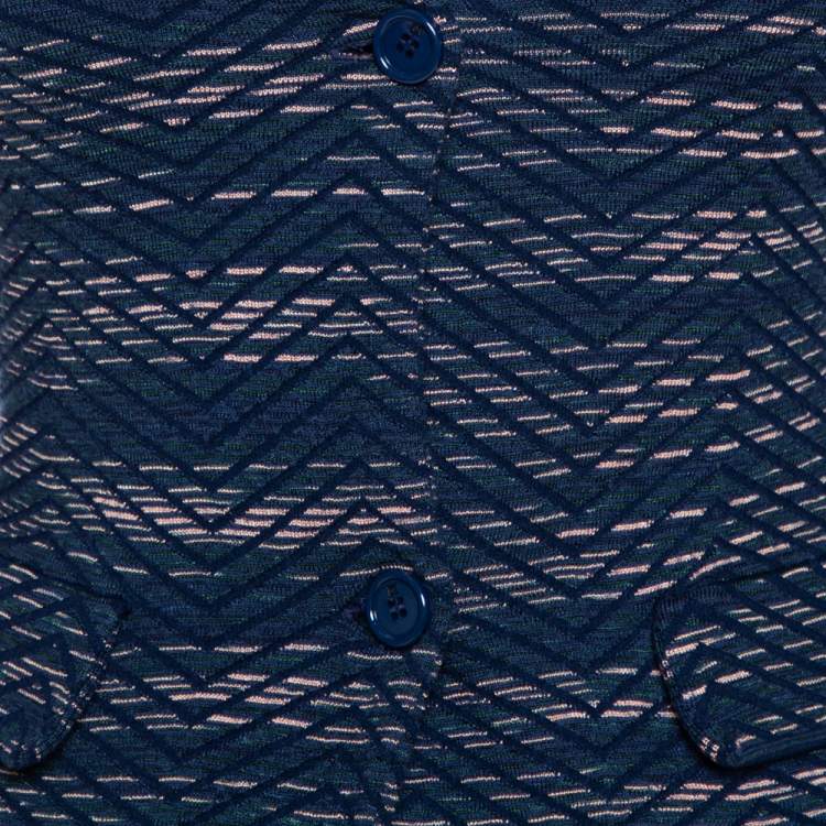 Pre Owned M Missoni Navy Blue Jacquard Knit Button Front Blazer S