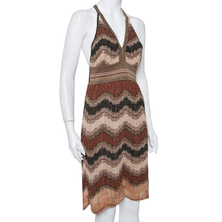 Pre Owned M Missoni Multicolor Lurex Knit Open Back Mini Dress L
