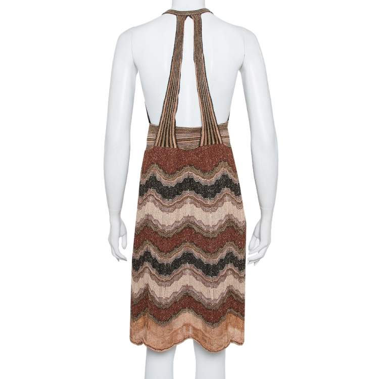 Pre Owned M Missoni Multicolor Lurex Knit Open Back Mini Dress L