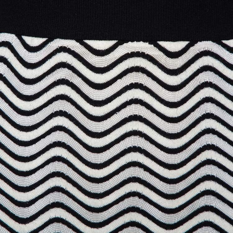 Pre Owned M Missoni Monochrome Wave Patterned Knit Maxi Skirt M
