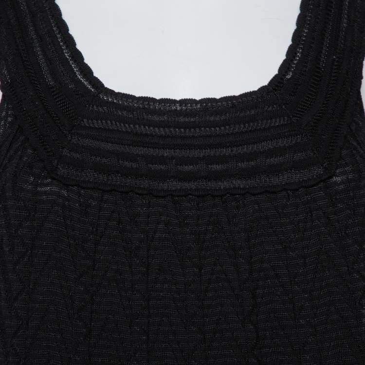 Pre Owned M Missoni Black Knit Chevron Pattern Sleeveless Maxi Dress L
