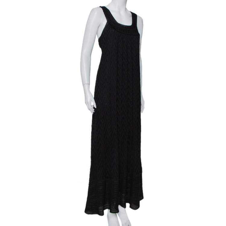 Pre Owned M Missoni Black Knit Chevron Pattern Sleeveless Maxi Dress L