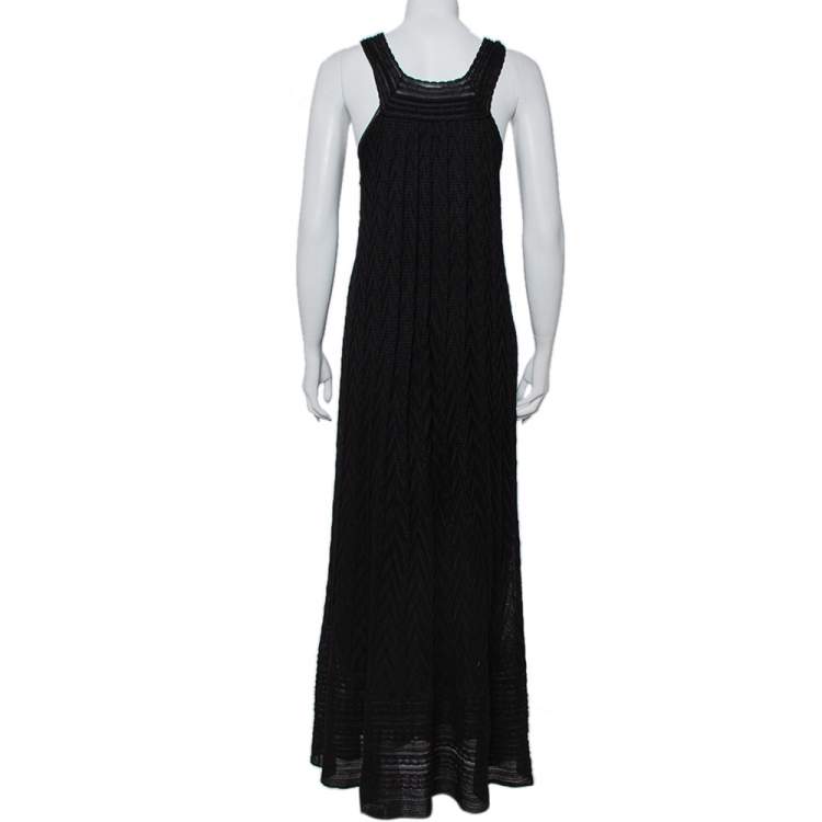 Pre Owned M Missoni Black Knit Chevron Pattern Sleeveless Maxi Dress L