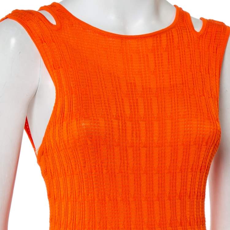 Pre Owned M Missoni Orange Wave Knit Racer Back Maxi Dress M