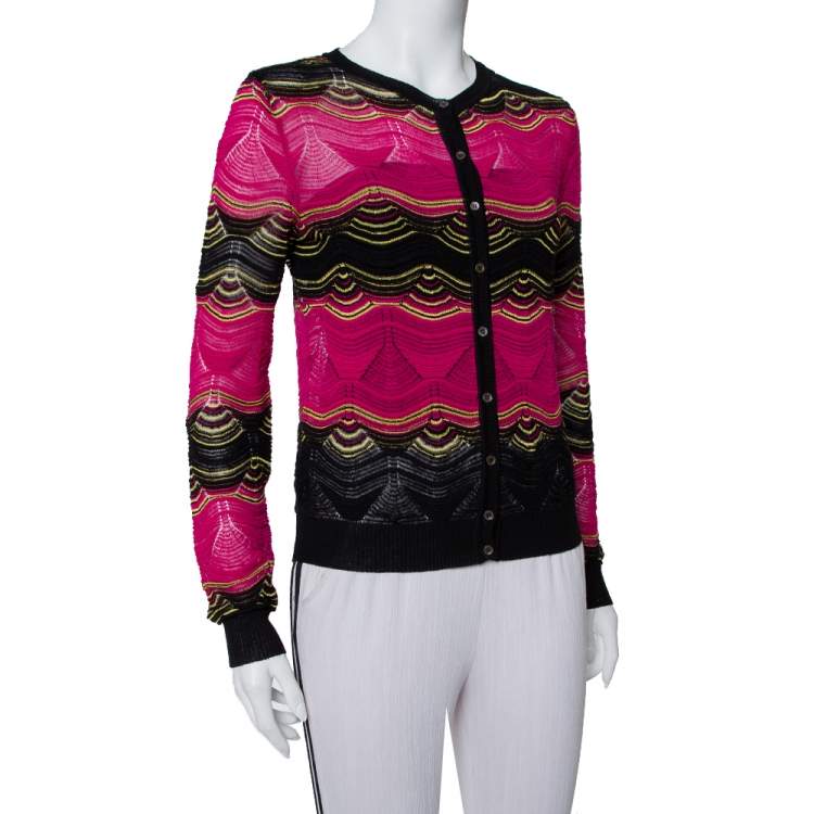 Pre Owned M Missoni Multicolor Patterned Knit Button Front Cardigan S