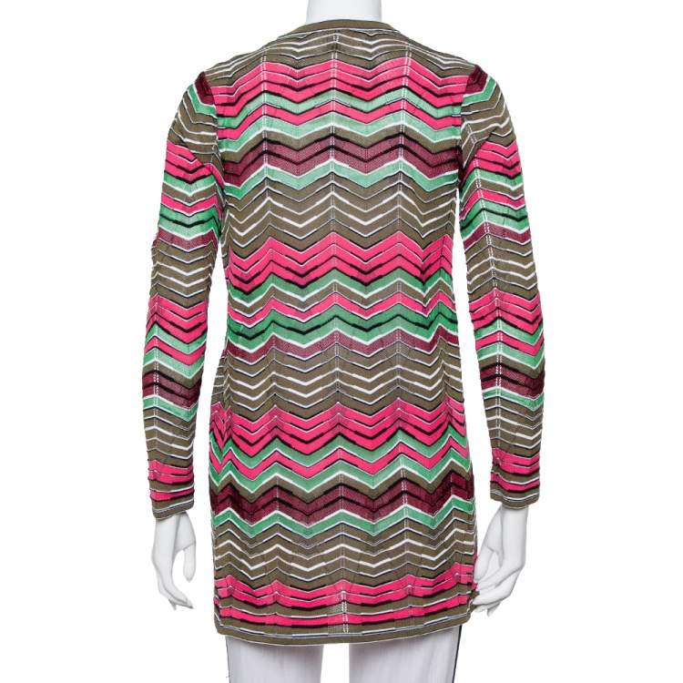 Pre Owned M Missoni Multicolor Knit Open Front Cardigan M