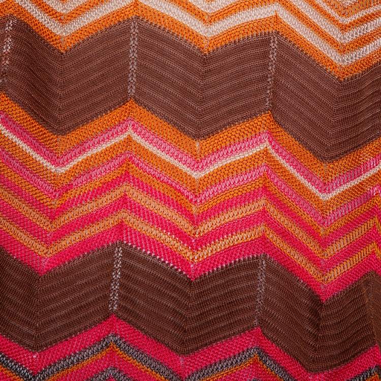 Pre Owned M Missoni Brown Chevron Patterned Knit Waist Tie Detail Top L