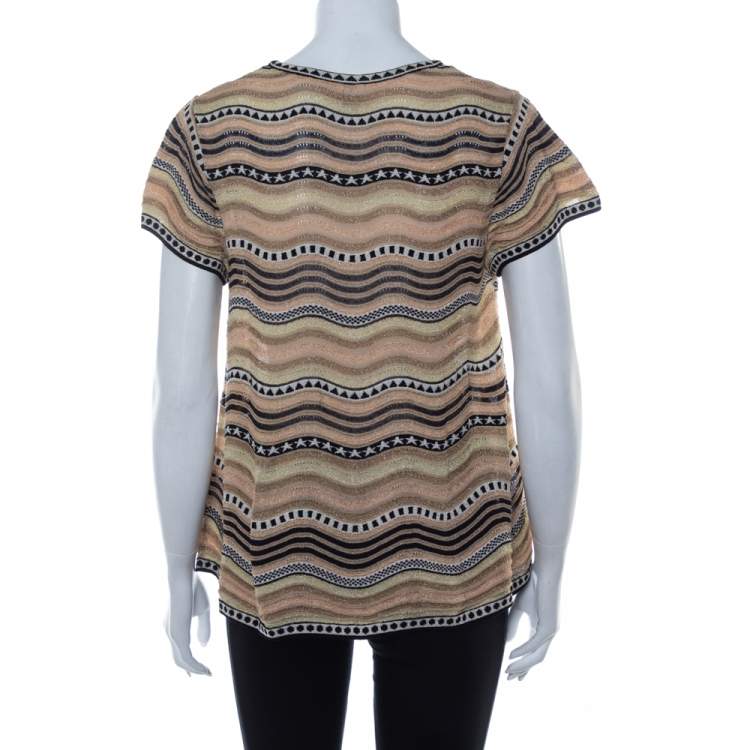 Pre Owned M Missoni Multicolor Wave Patterned Lurex Knit Top M