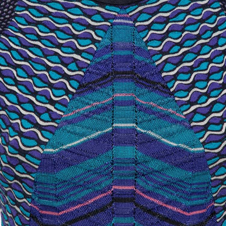 Pre Owned M Missoni Blue Patterned Knit Paneled Short Dress M