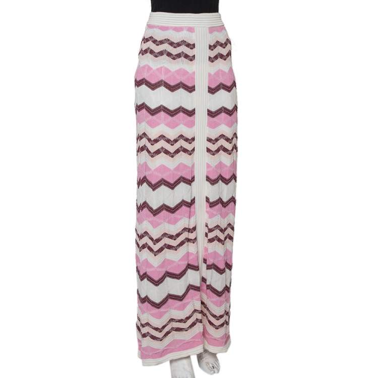 Pre Owned M Missoni Multicolor Chevron Pattern Knit Maxi Skirt M