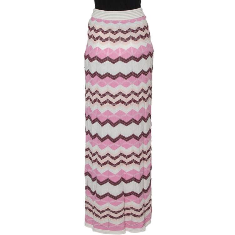 Pre Owned M Missoni Multicolor Chevron Pattern Knit Maxi Skirt M