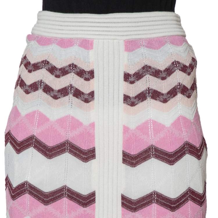 Pre Owned M Missoni Multicolor Chevron Pattern Knit Maxi Skirt M
