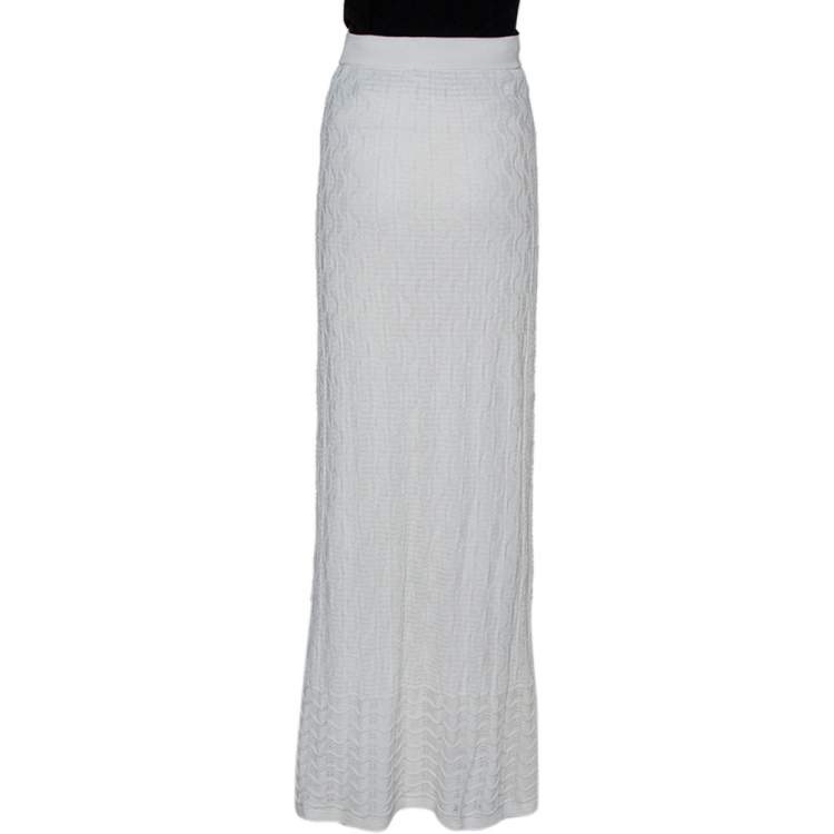 Pre Owned M Missoni White Patterned Knit Maxi Skirt M