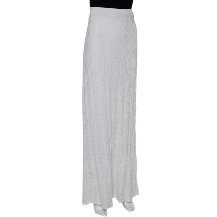 Pre Owned M Missoni White Patterned Knit Maxi Skirt M